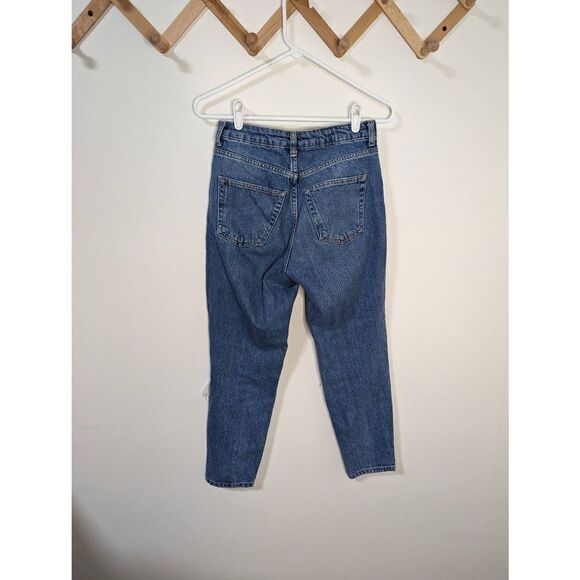 TopShop Mom Jeans Distressed Knees Blue Denim Jeans - Size W26 L28 Petite - Picture 4 of 7